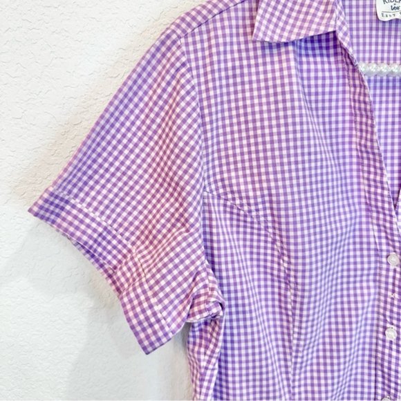 Riders by Lee Purple Lavender Gingham Short Sleeve Button Down Shirt Top Blouse - Picture 4 of 12